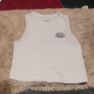 White Tank Top with Lotus Embroidery
